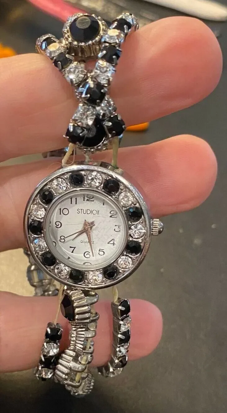 Women's 25mm Silver Tone Studio Time Watch, Triple Strand Accented with Beads